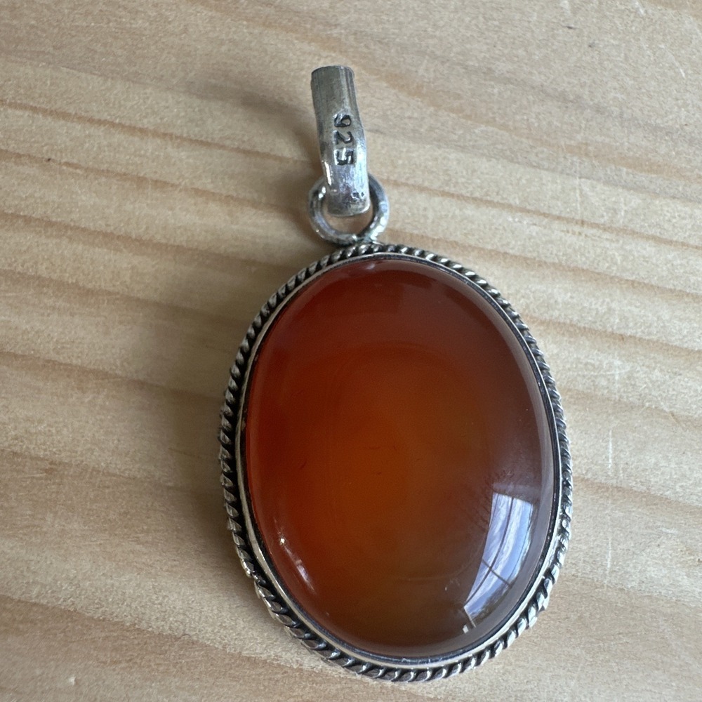 VTG Artisan Crafted Pendant 1.75 Inch Orange Carnelian Agate 925 Sterling 12.0g